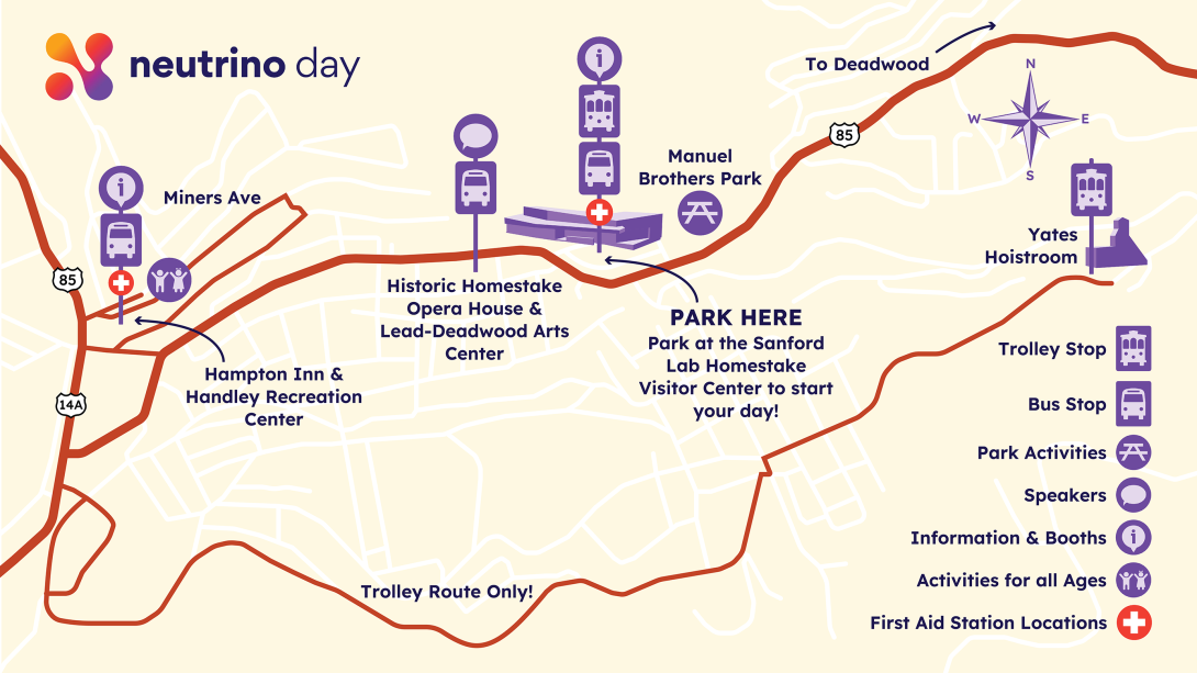 Graphic of Neutrino Day locations in Lead, SD 